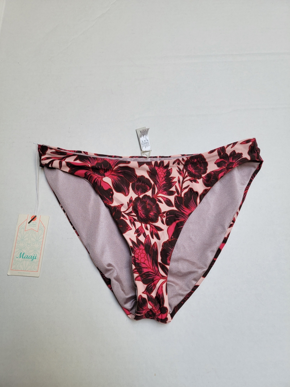 Maaji Pink & Red Floral Bikini Bottom Size Medium
